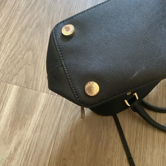 Michael Kors Black Saffiano Leather Satchel Bag Gold Hardware - Picture 14 of 16